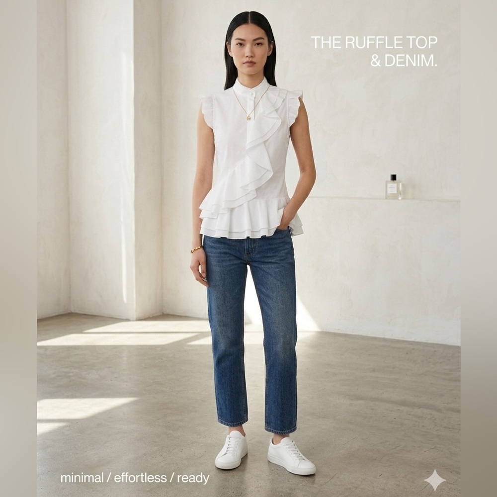 ERDEM Romantic Flirty Crossover White Ruffled Blouse Top size 6 small to medium